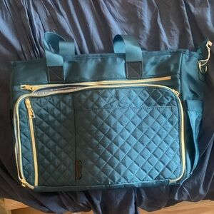 Brand New Quilted Teal Travel Tote/ Purse with Gold Zippers